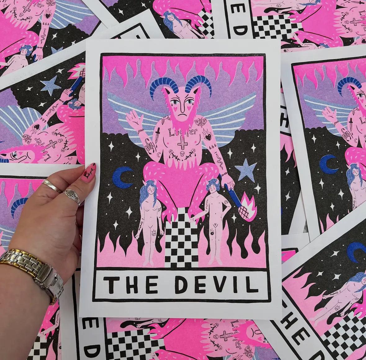 The Devil Tarot A4 Risograph Print Print Amy Hastings