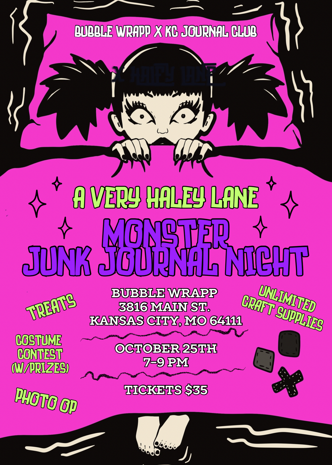 Monster Junk Journal Night Tickets Bubble Wrapp