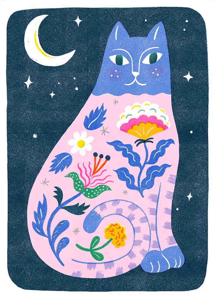 Folk Cat with Moon Sarah Walsh