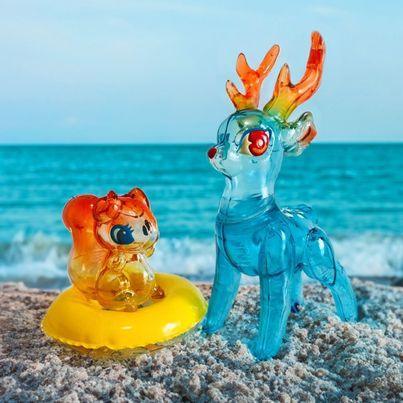 Forest Friends - Clear Blue Deer and Squirrel Set Designer Art Toy Genkosha