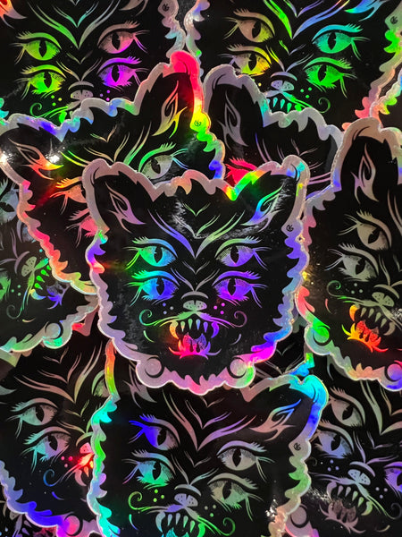 Four Eyed Feline Holographic Sticker - Bubble Wrapp Toys