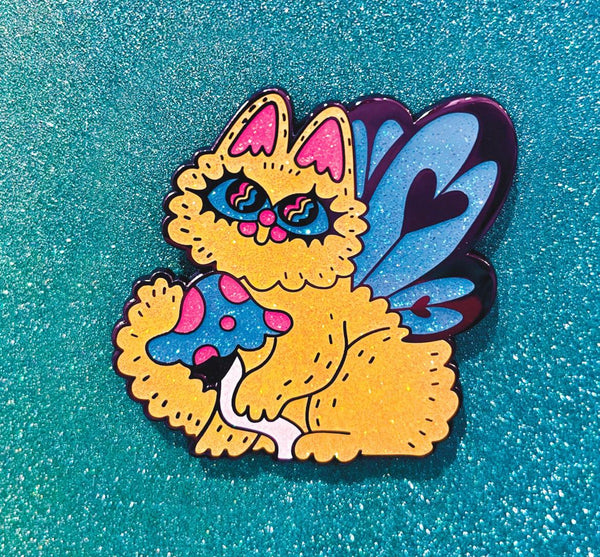 Mushroom Fairy Cat Pin by PinkGabberCat - Bubble Wrapp Toys