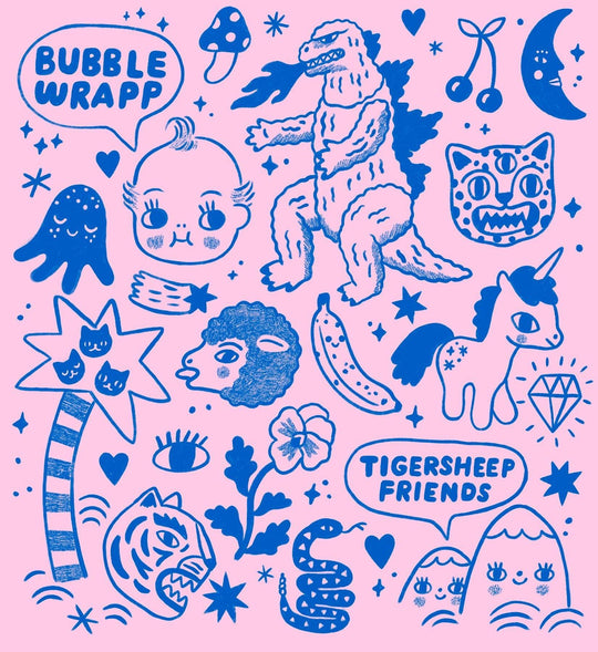 Pink Cuties & Kaijus Tote by Tigersheep Friends x Bubble Wrapp tote Tigersheep Friends x Bubble Wrapp Pink & Blue
