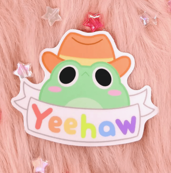 Yeehaw Frog Cowboy Waterproof Sticker - Bubble Wrapp Toys