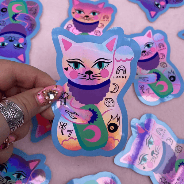 Lucky Cat Holographic Vinyl Sticker - Bubble Wrapp Toys