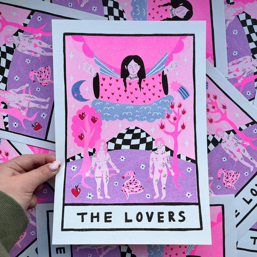 The Lovers Tarot A4 Risograph Print Print Amy Hastings