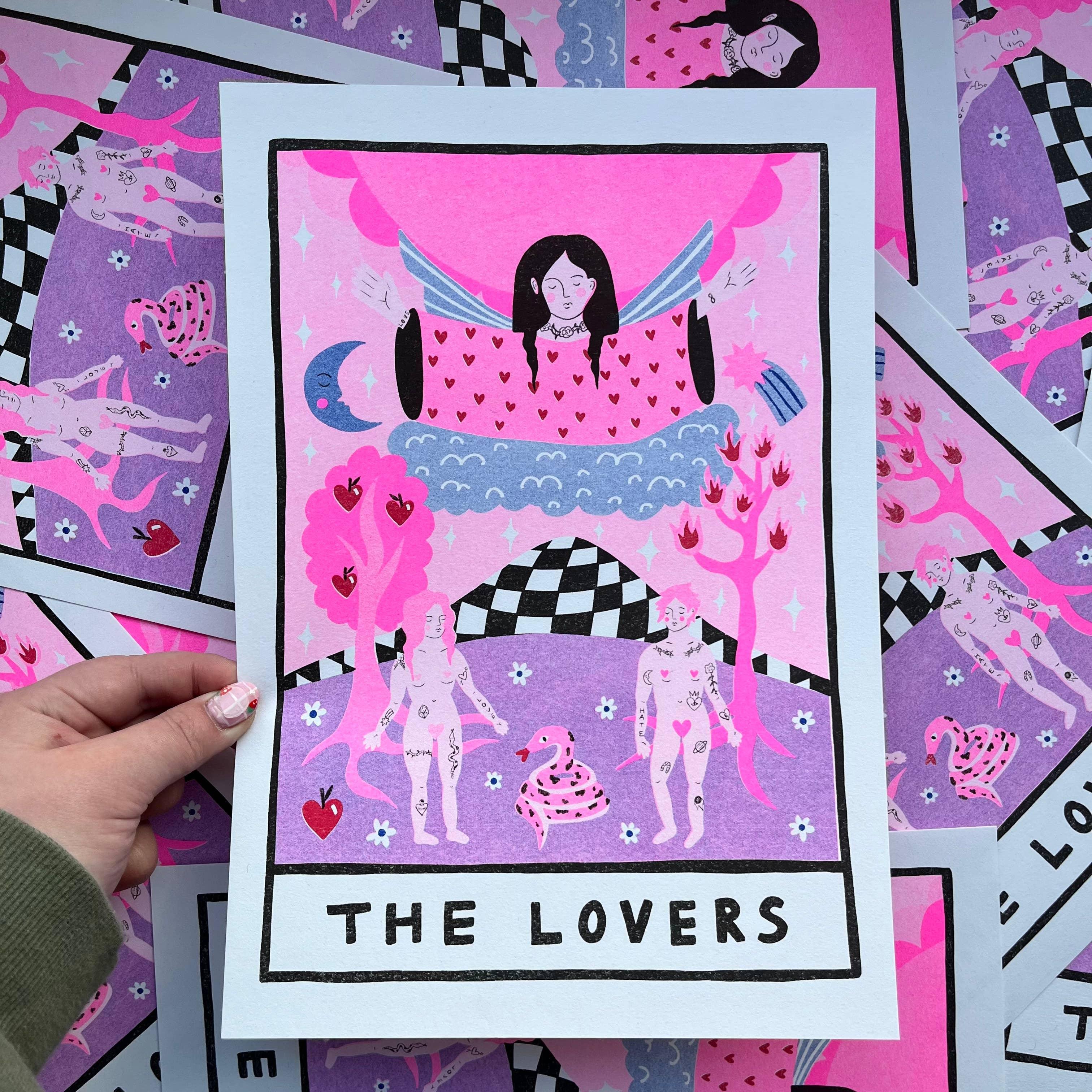 The Lovers Tarot A4 Risograph Print Print Amy Hastings